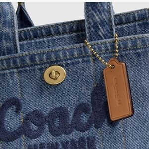 Coach Blue Denim Tote with Brown Leather Tag